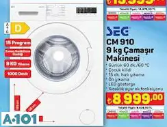 SEG 9 KG ÇAMAŞIR MAKİNESİ SEG 9 KG ÇAMAŞIR MAKİNESİ